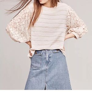 Anthropologie Eri + Ali lace cream sweater XS